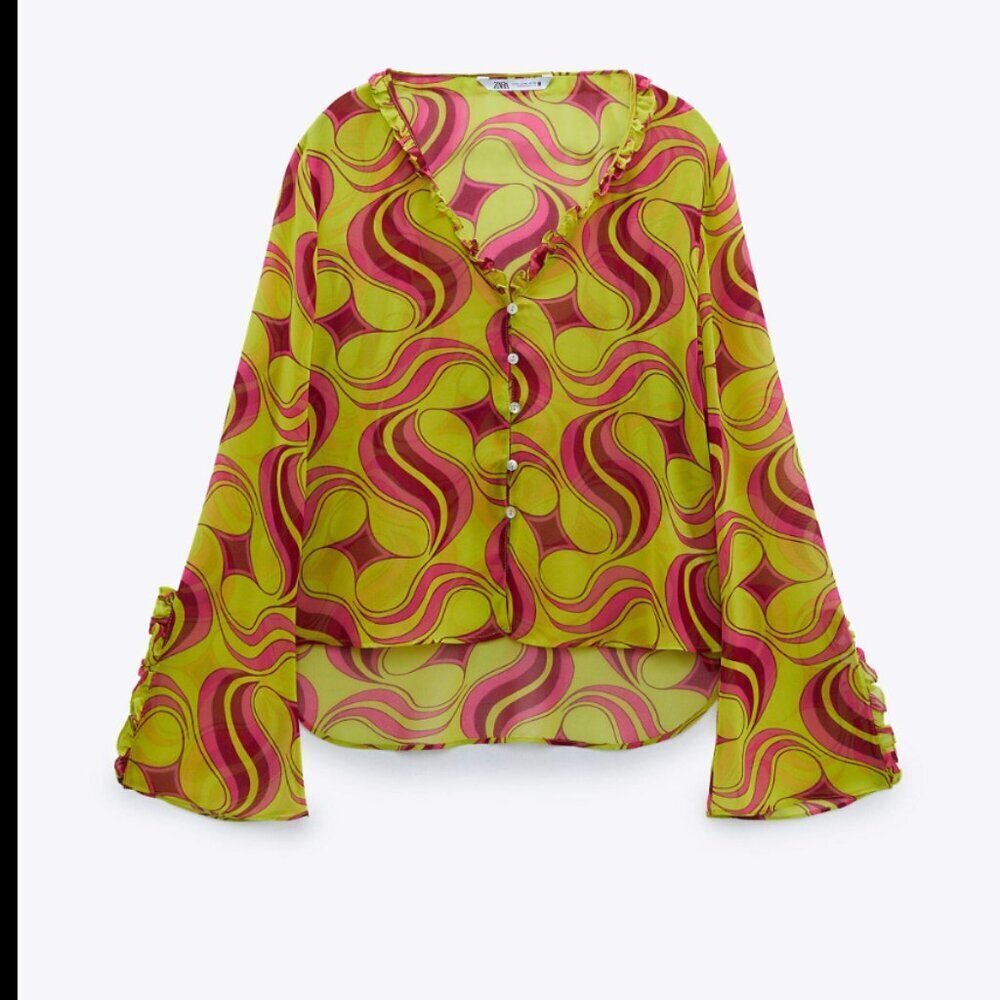 ZARA GEOMETRIC PRINTED BLOUSE Size S NEW WITH TAG!